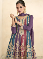 Chinon Embroidered Sharara in Purple